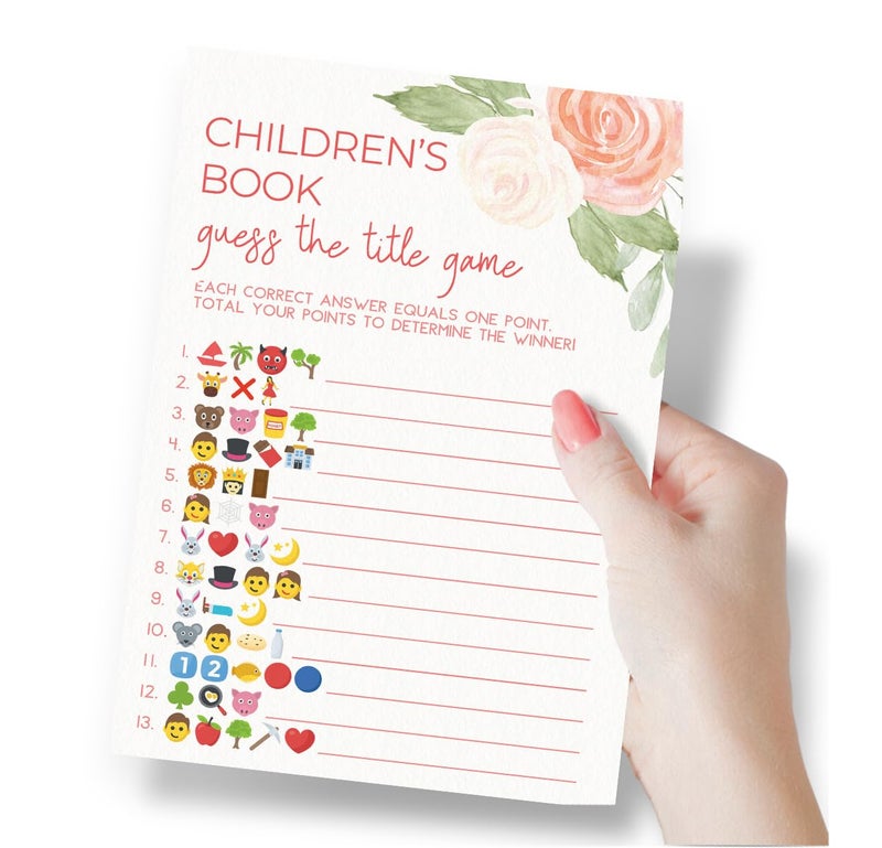 Printed Party Baby Shower Games â€“ Guess the Childrenâ€™s Book Title Game for Girl, Baby in Bloom Floral Theme, 50 Cards - Image 2